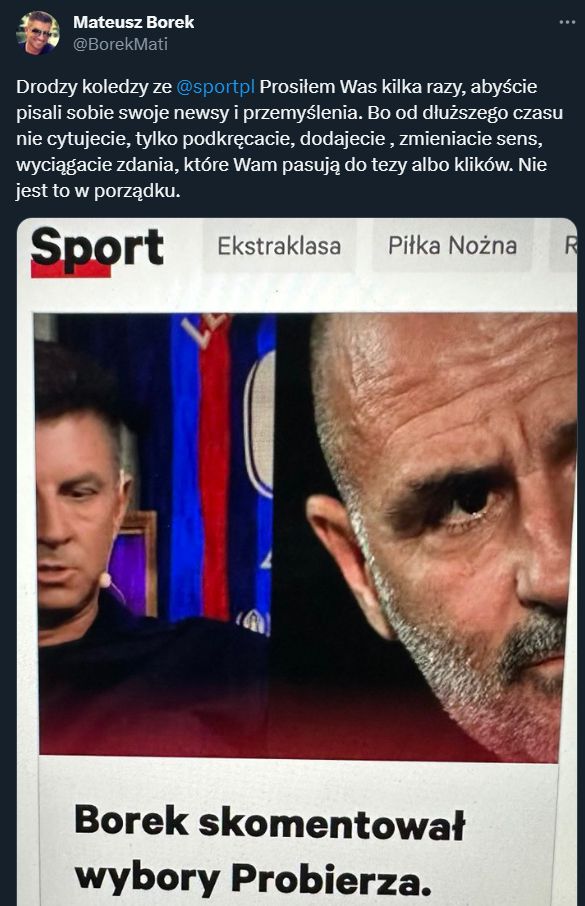 Mateusz Borek Z PRZESŁANIEM do dziennikarzy ze ''sport.pl''