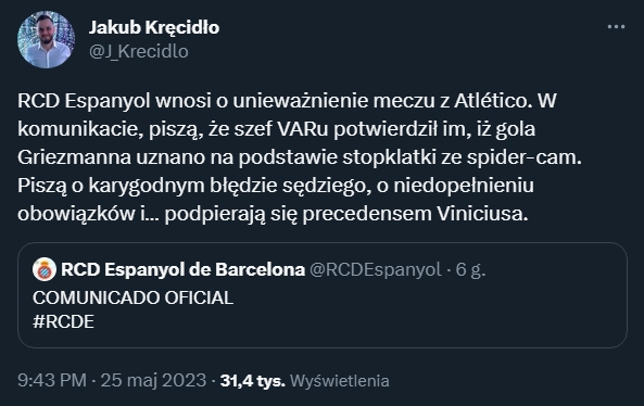 SZOK! Kolejna afera w Hiszpanii! Espanyol żąda unieważnienia meczu z Atletico!