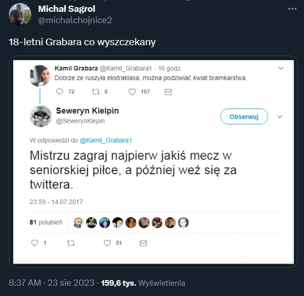 PAMIĘTNA odpowiedź Kiełpina na tweeta Grabary z 2017 roku... :D