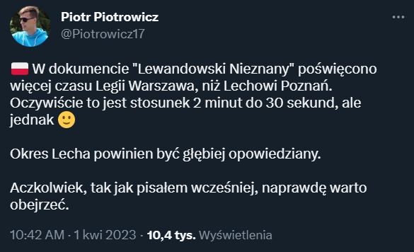 TYLE CZASU poświęcono Lechowi Poznań w filmie Lewandowskiego... :D