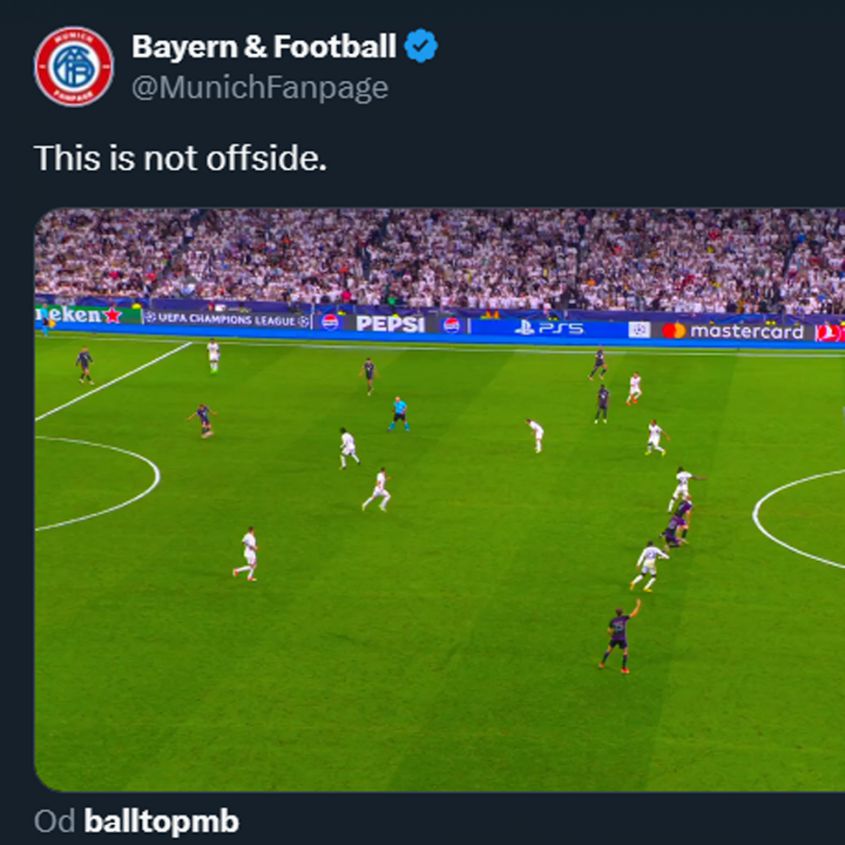 W tej sytuacji sędzia liniowy zasygnalizował spalonego Bayernu...