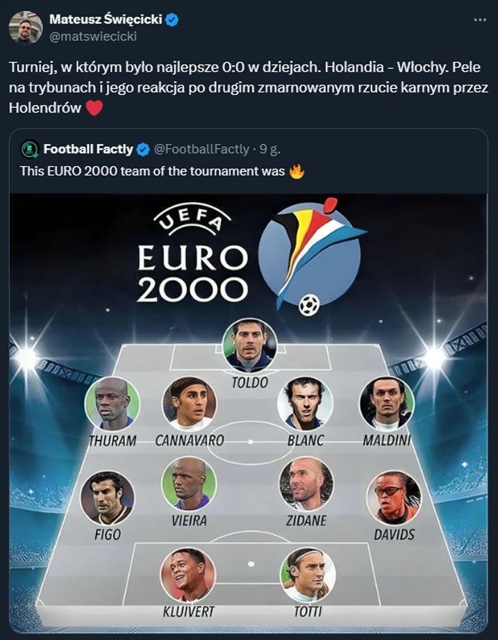 Tak wyglądała NAJLEPSZA XI Euro 2000!