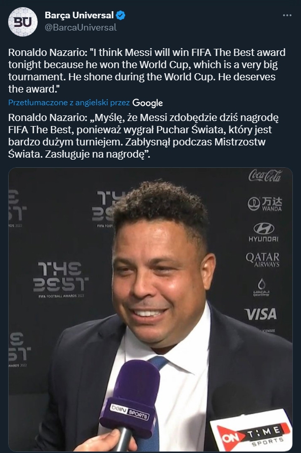 Ronaldo Nazario wskazał FAWORYTA do wygrania FIFA The Best!