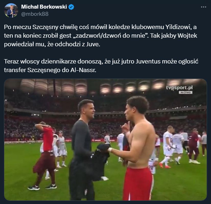 ZASTANAWIAJĄCA rozmowa Szczęsnego z kolegą z Juventusu po meczu...