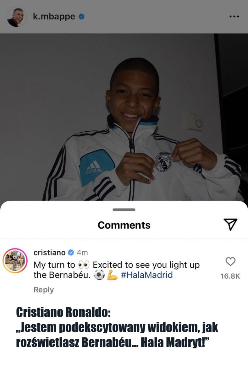 KOMENTARZ Cristiano Ronaldo pod postem Kyliana Mbappe!