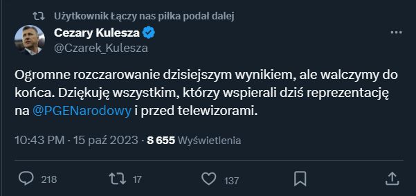 WIADOMOŚĆ Cezarego Kuleszy po remisie z Mołdawią!