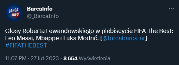 Ujawniono GŁOSY Lewandowskiego w plebiscycie FIFA The Best!