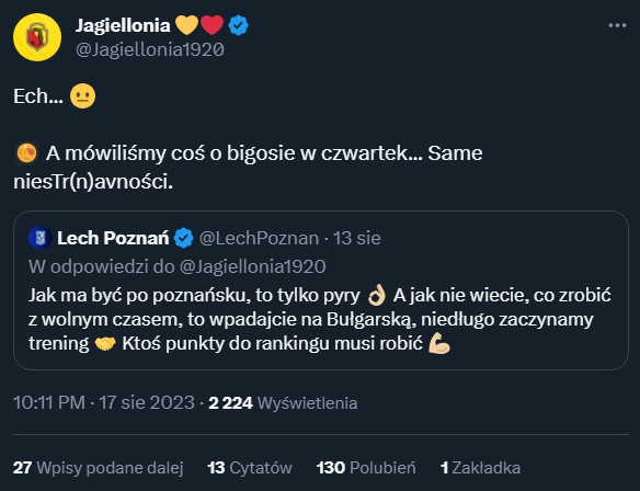 Jaga PRZYPOMINA TWEETA Lecha Poznań z niedzieli... XD