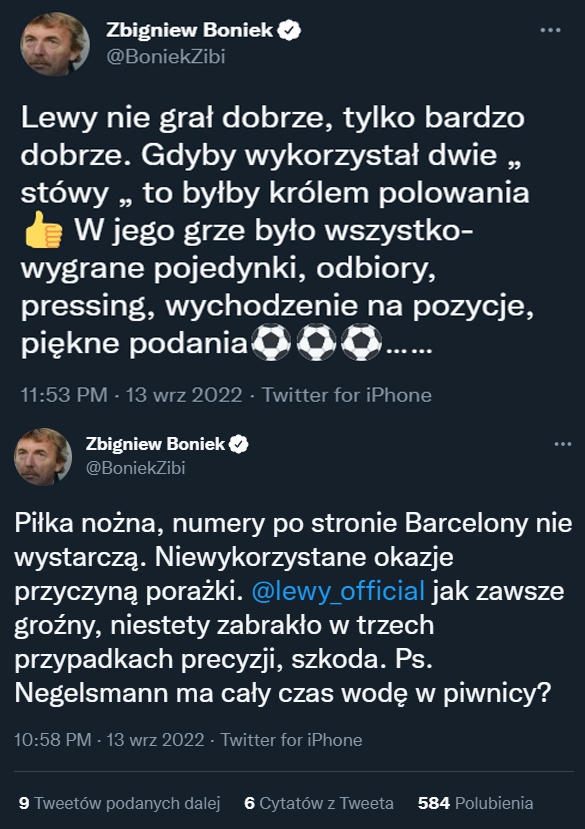 TWEETY Zbigniewa Bońka po meczu Barcy z Bayernem! :D