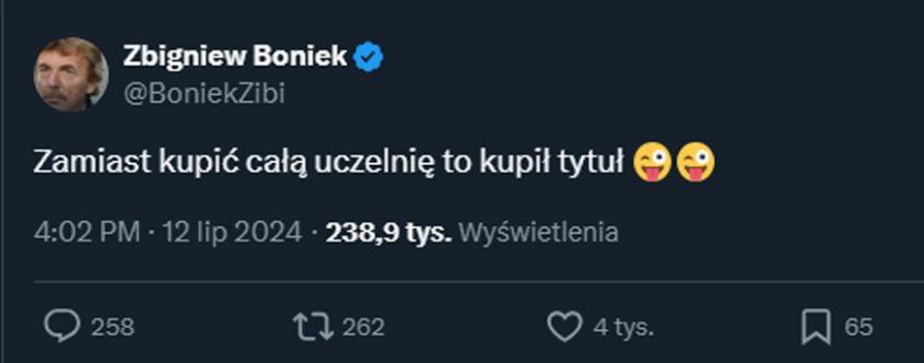 Zbigniew Boniek nt. kupienia sobie dyplomu przez Lewandowskiego... XD