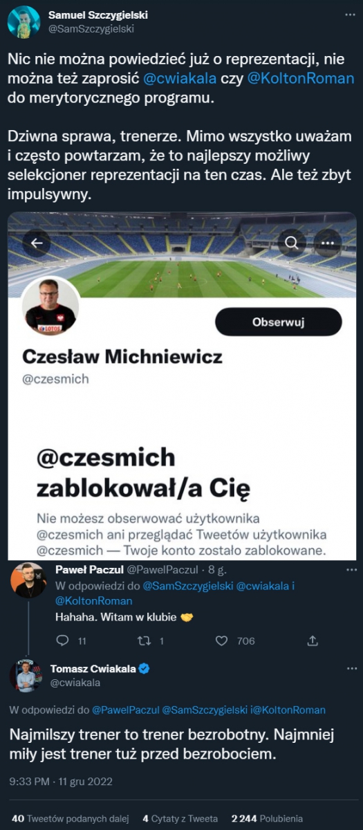 Michniewicz blokuje kolejnych dziennikarzy...