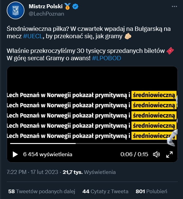 Tak Lech Poznań reklamuje sprzedaż biletów na mecz z Bodo... :D