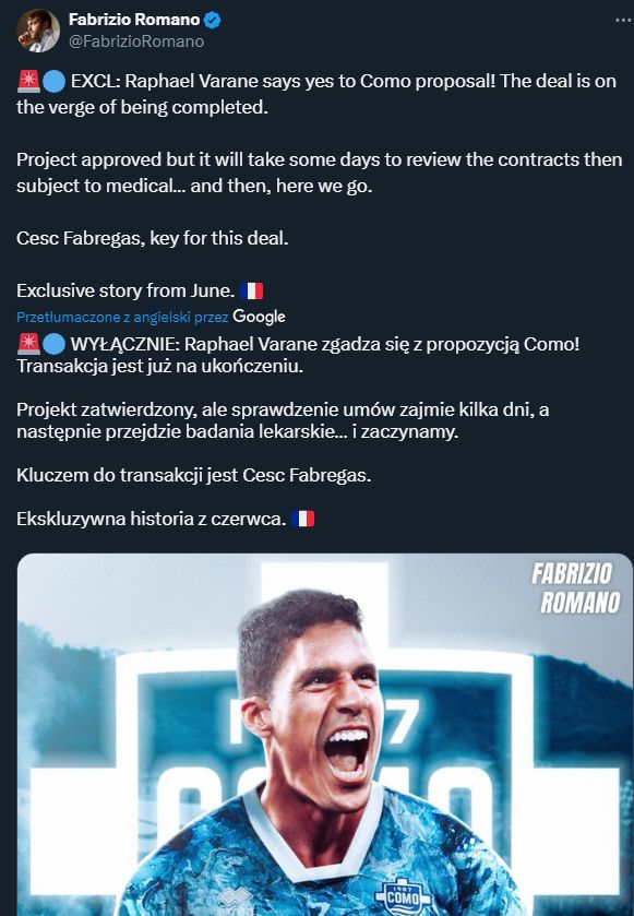 ZASKAKUJĄCY TRANSFER Raphaëla Varane'a!