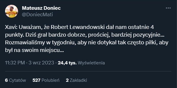 Tak Xavi kazał teraz grać Lewandowskiemu...