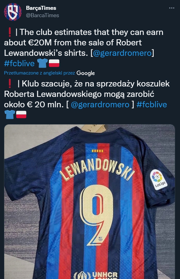 TYLE Barcelona może zarobić ze sprzedaży koszulek Lewandowskiego!