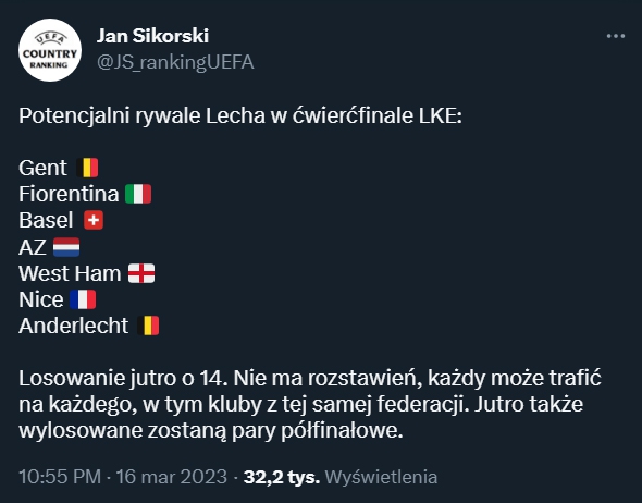 Potencjalni RYWALE Lecha Poznań w ćwierćfinale LKE!