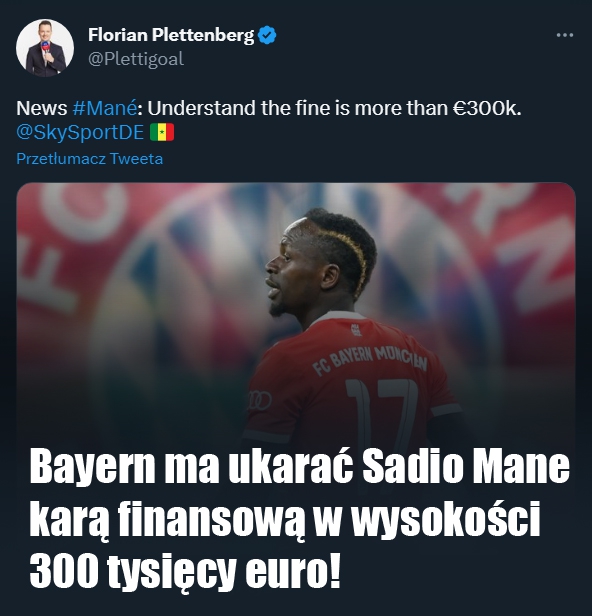 SUROWA kara finansowa dla Sadio Mane!