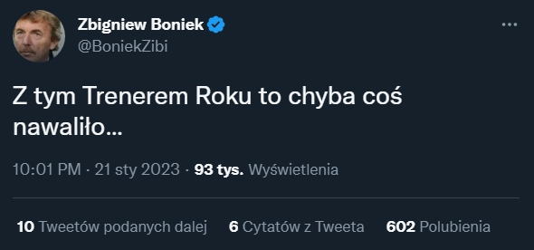 TWEET Zbigniewa Bońka nt. wyboru najlepszego polskiego trenera roku! :D