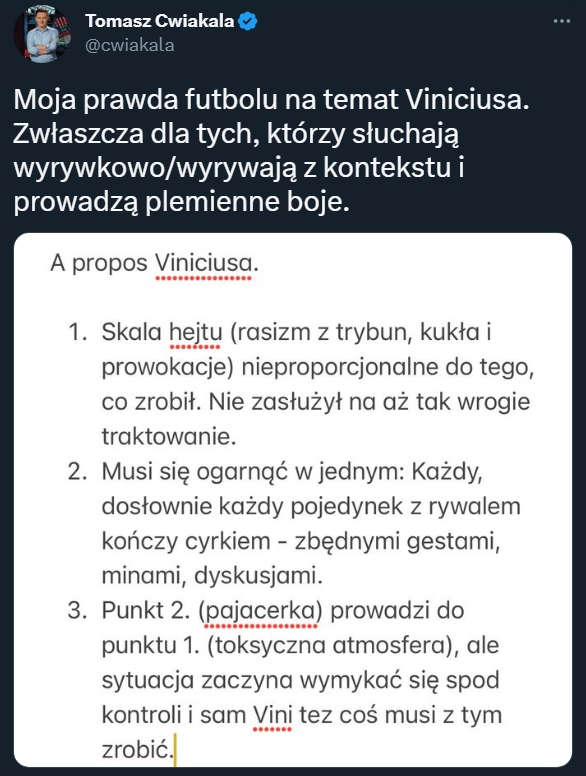 OPINIA Tomasza Ćwiąkały nt. Viniciusa!