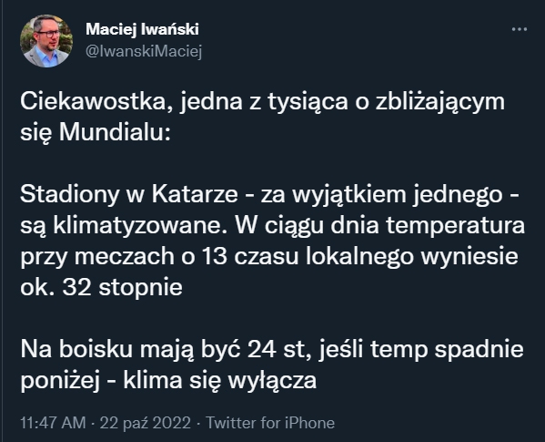 Taka ma być temperatura na stadionach w Katarze!