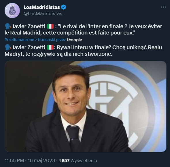 Javier Zanetti zdradził, kogo chce UNIKNĄĆ w finale LM!