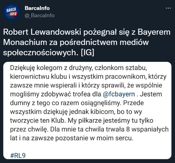 WIADOMOŚĆ Lewandowskiego po odejściu z Bayernu!