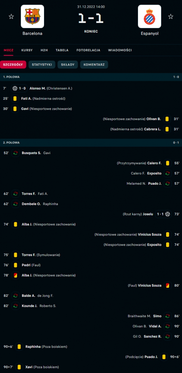 PRZEBIEG MECZU Barcelona - Espanyol prowadzonego przez Lahoza...