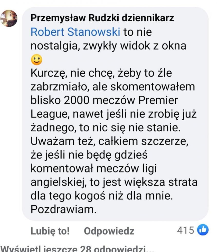 Przemysław Rudzki nt. zakończenia komentowania Premier League! :D