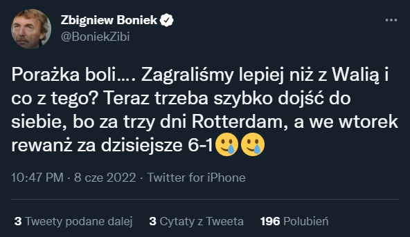 TWEET Zbigniewa Bońka po meczu z Belgią! :D