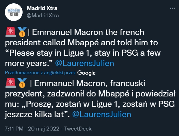 TELEFON Prezydenta Francji do Mbappe... :D