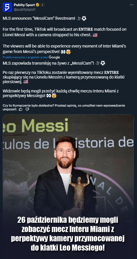 Messi będzie transmitował mecz Interu Miami ze swojej perspektywy!