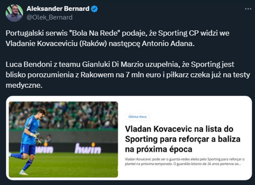 Sporting chce kupić piłkarza z Ekstraklasy za 7 mln euro!