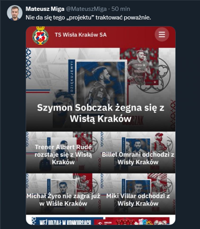 Tak wygląda strona główna Wisły Kraków... xD