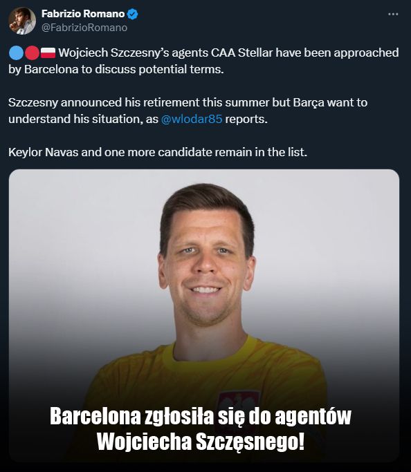 BARCELONA ZGŁOSIŁA SIĘ DO WOJCIECHA SZCZĘSNEGO!