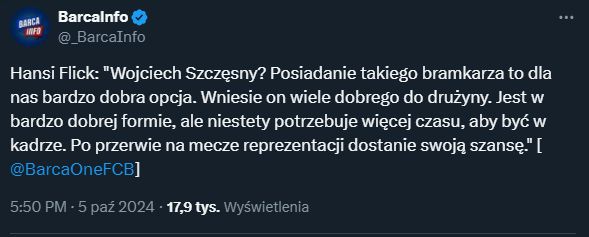 Hansi Flick nt. Wojciecha Szczęsnego! Wiemy, kiedy Polak dostanie szansę...