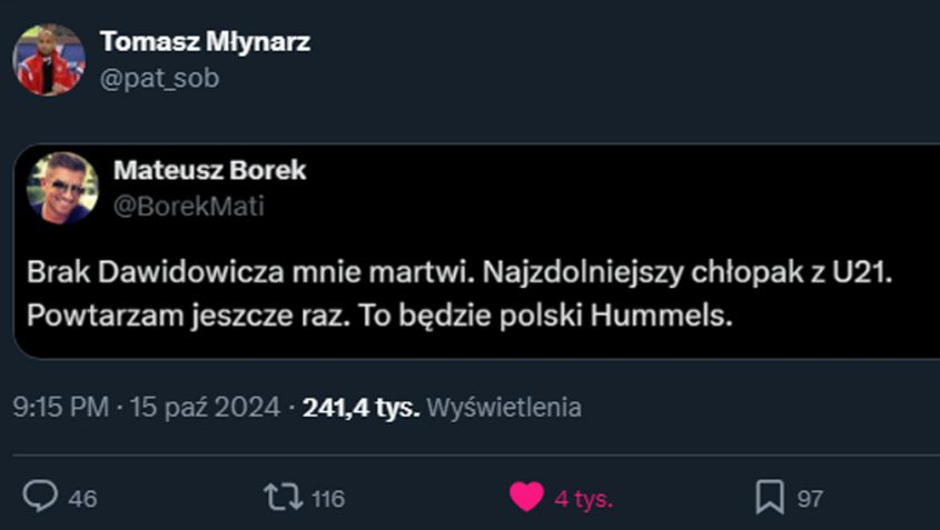 Pamiętny TWEET Mateusza Borka nt. Dawidowicza... xD