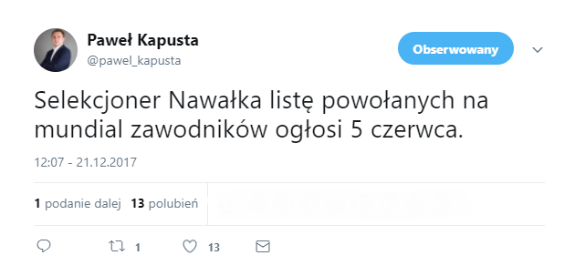 Wiadomo kiedy Nawałka wyśle powołania na Mundial