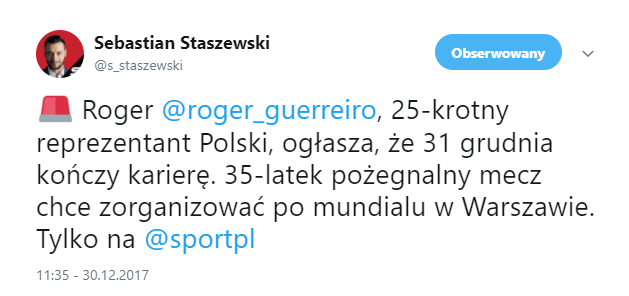 Roger zdecydował co do swojej przyszłości